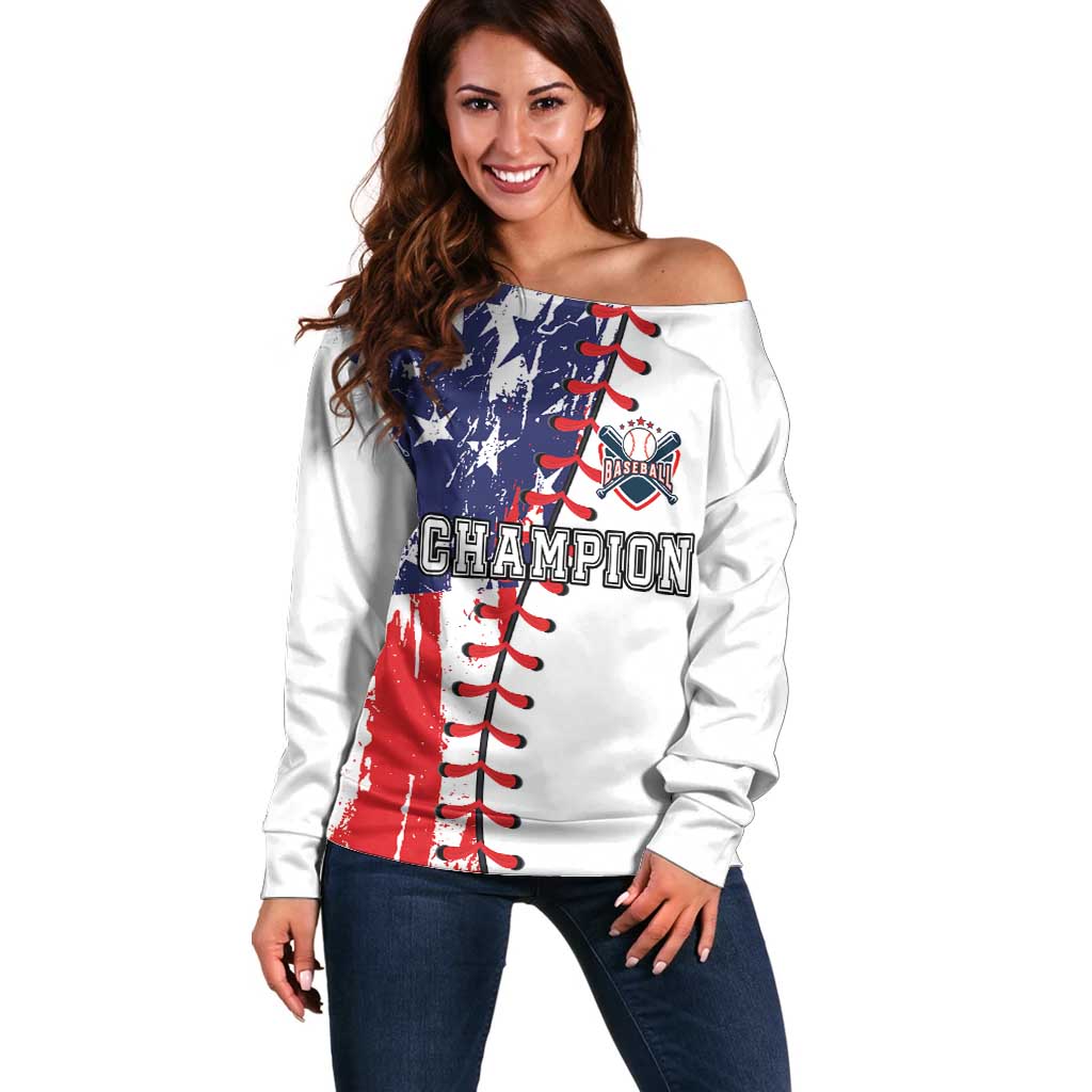 American Baseball Off Shoulder Sweater Go Champion 2024 - Wonder Print Shop