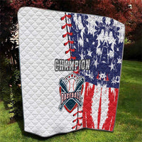 Quilt blanket with white, navy, and red stars and stripes baseball champion graphic