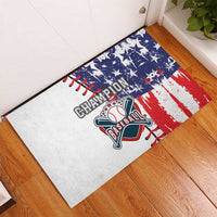 White baseball doormat with Champion Baseball logo on American flag red and blue graphic