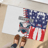 White rubber doormat with Champion and Baseball graphics on American flag motif