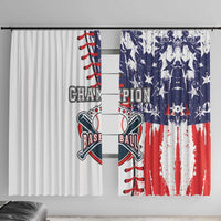 Window curtain set with white baseball-themed panel and blue/red patriotic panel