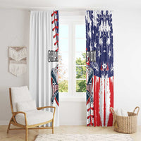 Window curtains with baseball and stars design in blue, red, and white