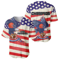 Set of two red, white and blue football jerseys with USA Football and CHAMPION graphics