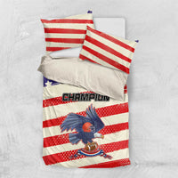 American football bedding set with striped duvet and two pillows, 'Champion' and eagle graphic