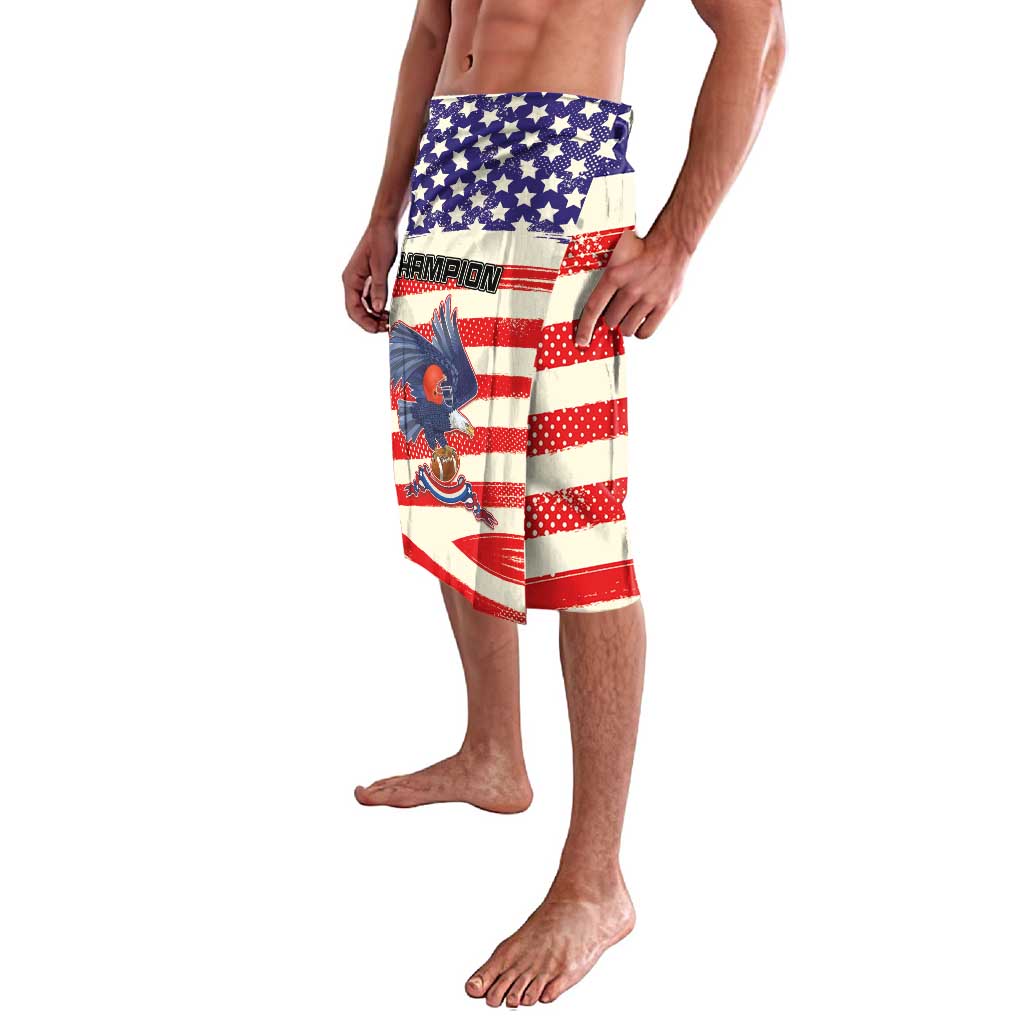 Flag-print beach shorts with Champion logo and eagle graphic