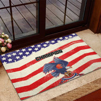 Red/blue rubber doormat with stars, stripes, and eagle 'Champion' theme
