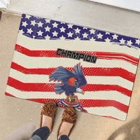 Red/blue rubber doormat with stars, stripes, and eagle 'Champion' graphic