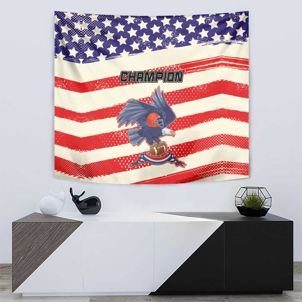 Rectangular wall tapestry with bold stars-and-stripes design and football eagle artwork