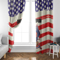 Patriotic window curtains with blue star top and red-and-white striped fabric
