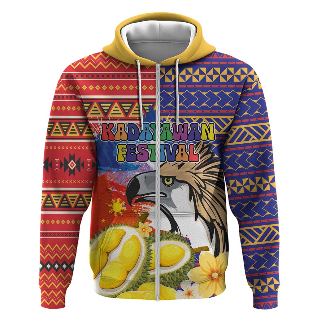 Philippines Kadayawan Zip Hoodie Filipino Eagle Durian with Polynesian and Igorots Pattern - Wonder Print Shop