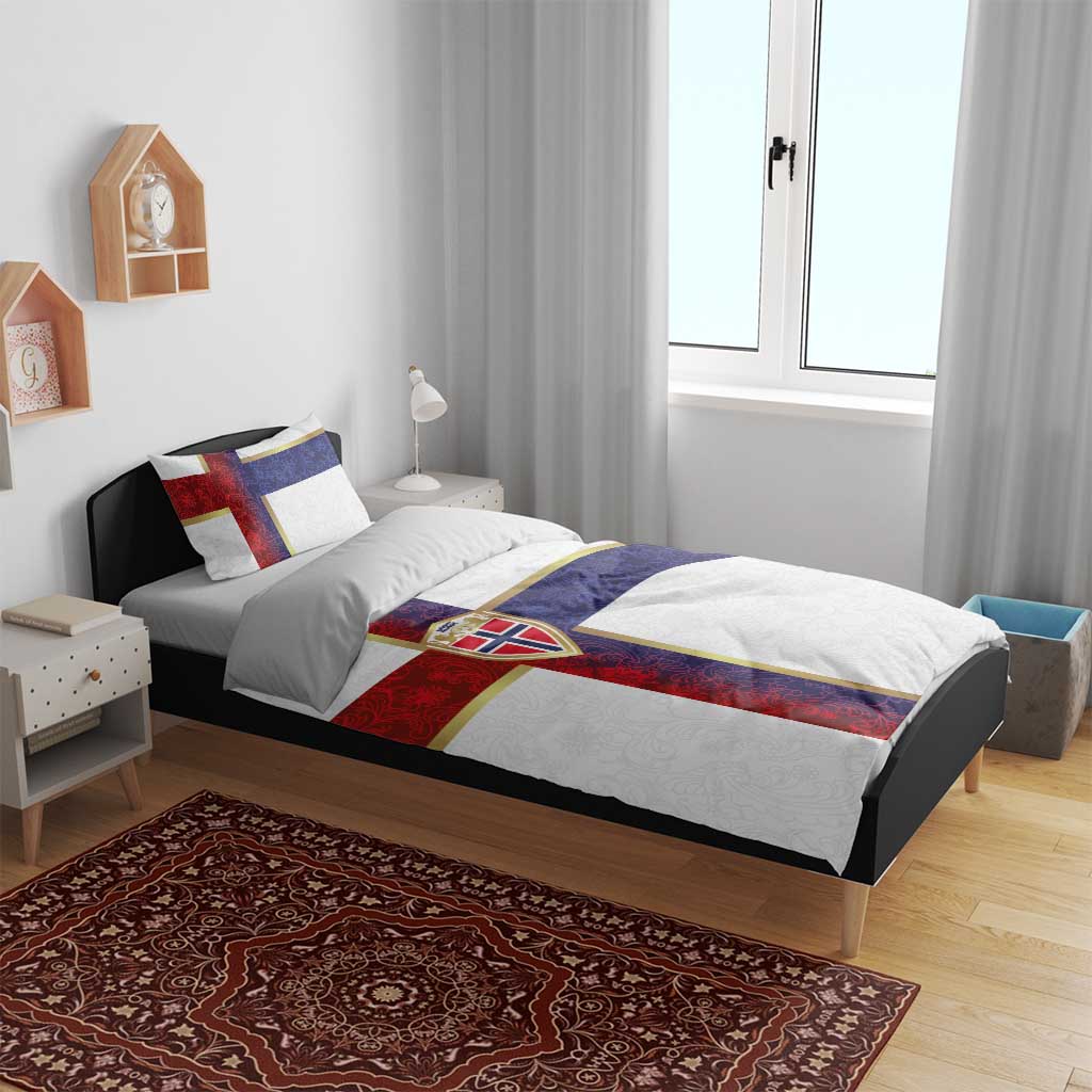 Norway Football Bedding Set Norwegian Flag Style with Rosemaling Pattern - Wonder Print Shop