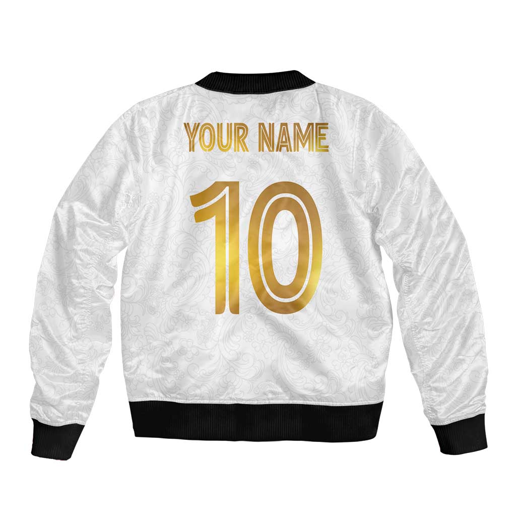 Custom Norway Football Bomber Jacket Norwegian Flag Style with Rosemaling Pattern - Wonder Print Shop