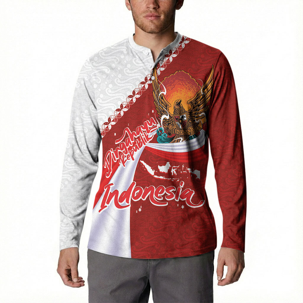 Indonesia Independence Day Button Sweatshirt Dirgahayu-Long Live Indonesia