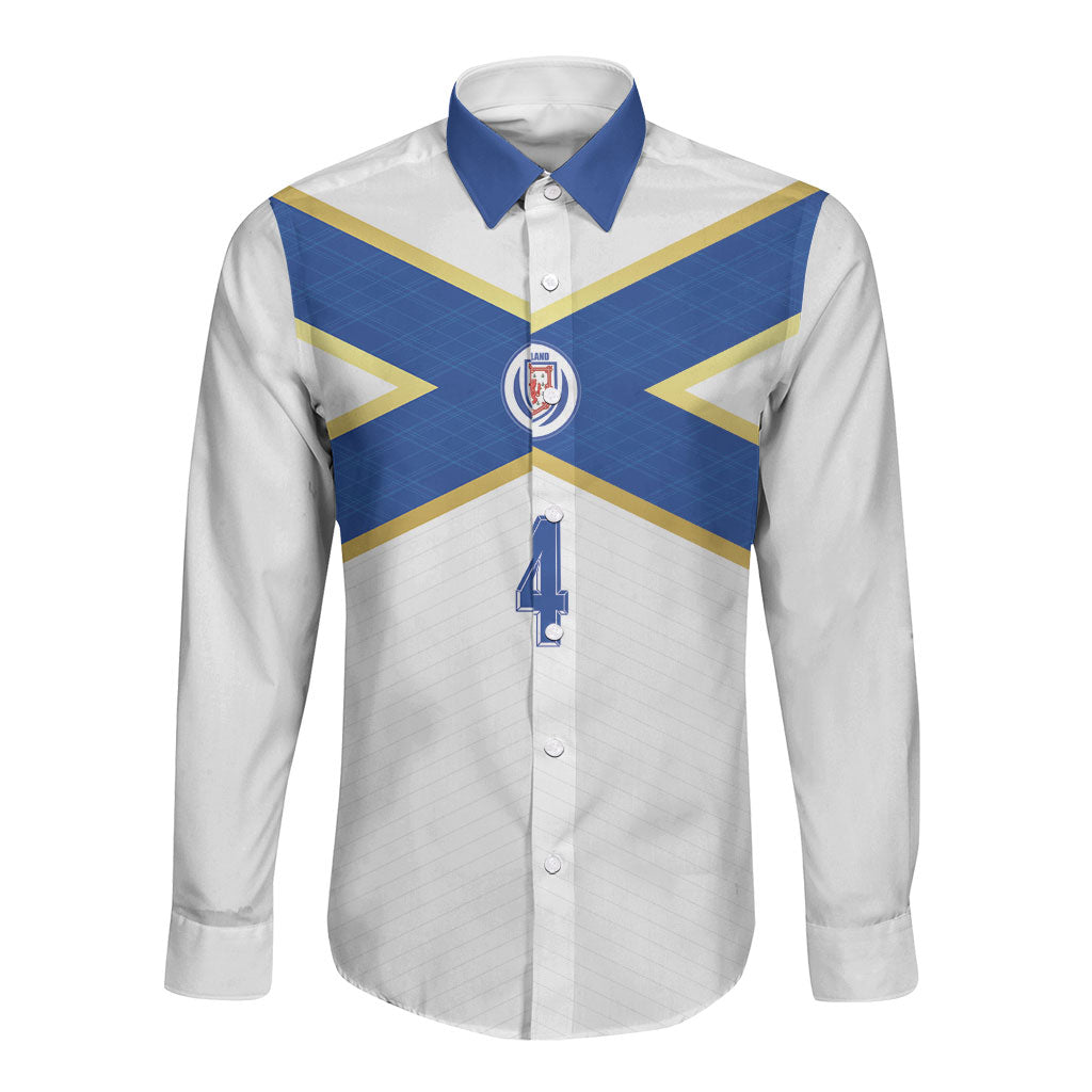 Scotland National Football Custom Long Sleeve Button Shirt Flag-Inspired White Tartan Version