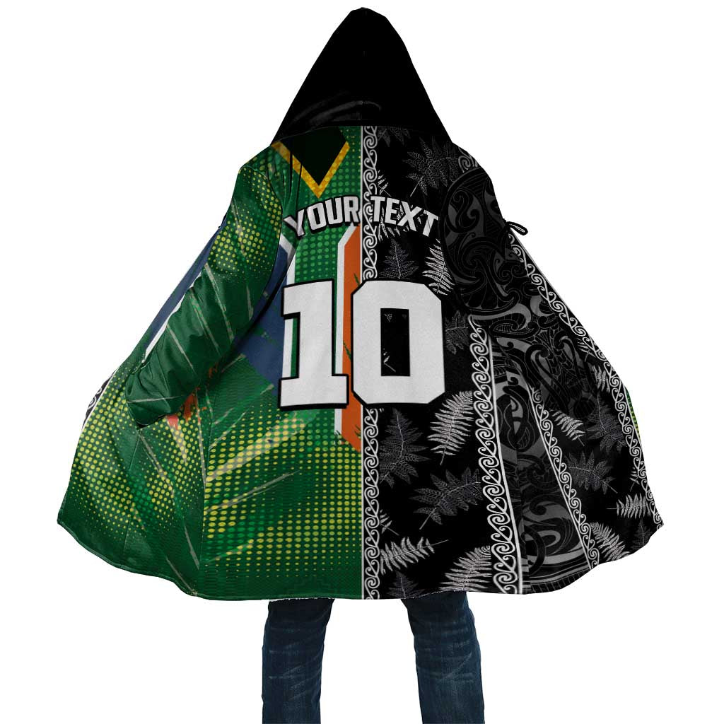 Custom Aotearoa South Africa Rugby Freedom Cup Cloak Maori Silver Fern Art and Sporty Flag SA - Wonder Print Shop