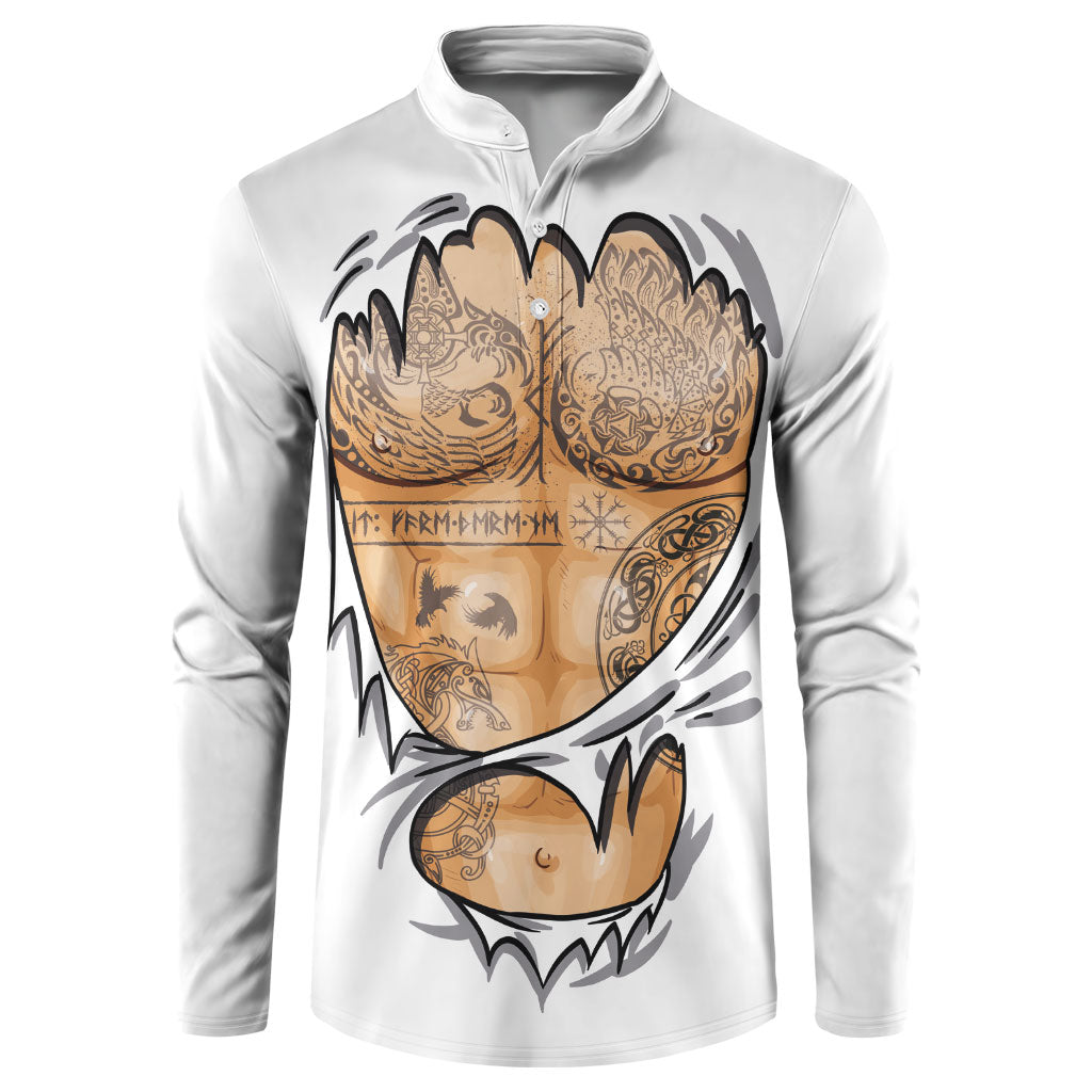 Viking Art Button Sweatshirt Tattoo Reveal Effect