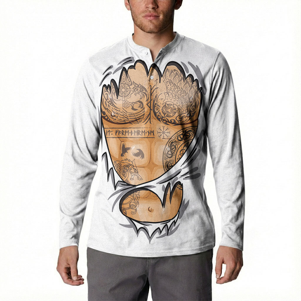 Viking Art Button Sweatshirt Tattoo Reveal Effect