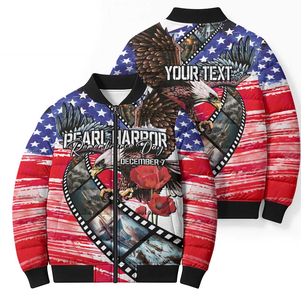 Pearl Harbor Remembrance Day Personalized Bomber Puffer Jacket Lest We Forget - The Bald Eagle Remembers - Wonder Print Shop
