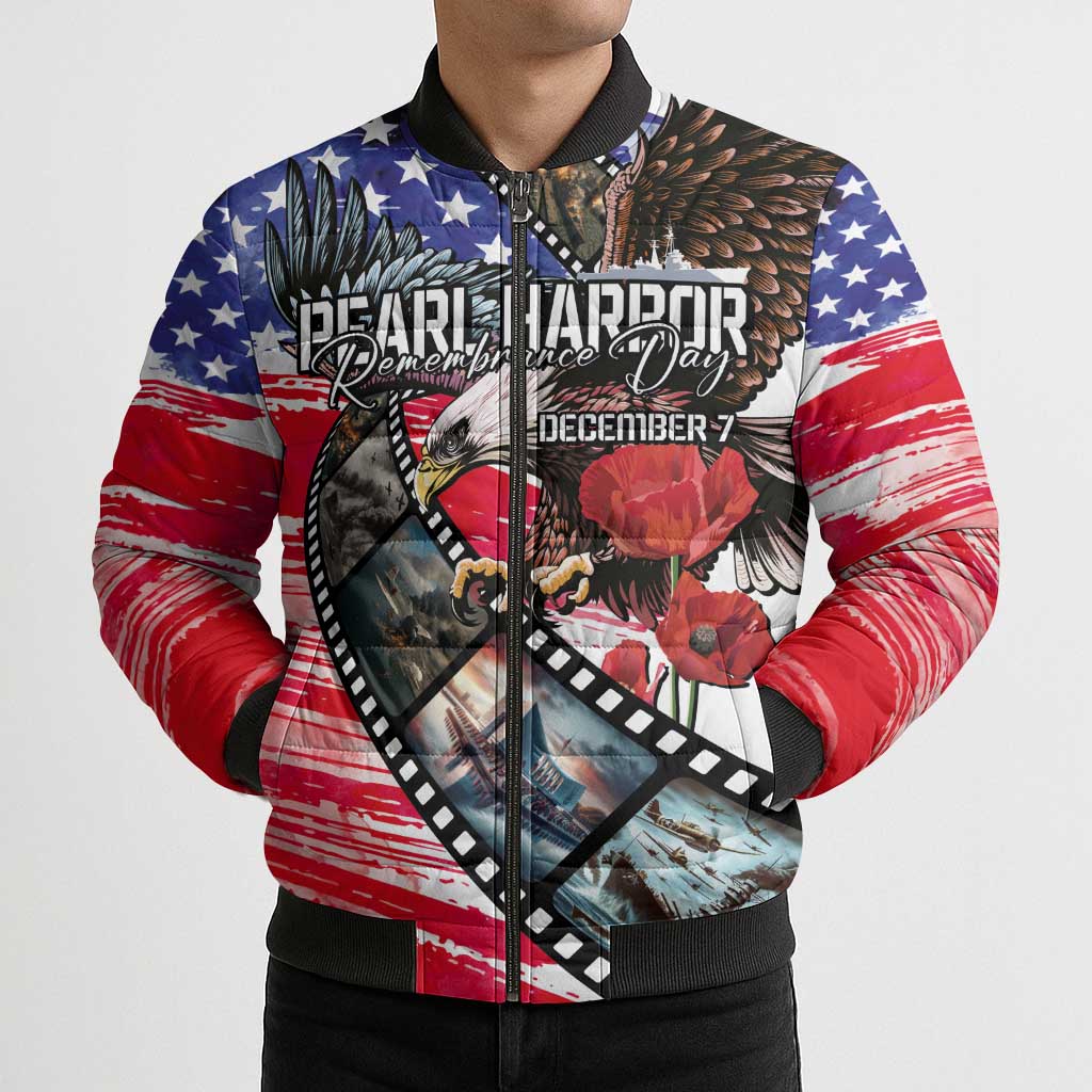 Pearl Harbor Remembrance Day Personalized Bomber Puffer Jacket Lest We Forget - The Bald Eagle Remembers - Wonder Print Shop