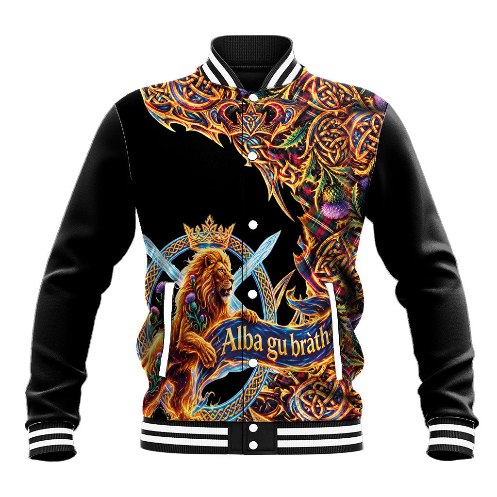 Scotland Forever Baseball Jacket Tartan Celtic with Royal Lion Gothic Vibe