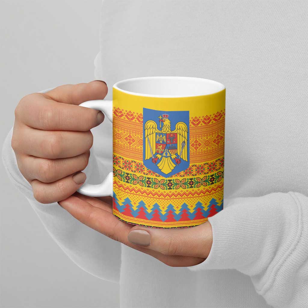 Romania Merry Christmas Ceramic Mug Romania Emblem Traditional Folk Art - Wonder Print Shop