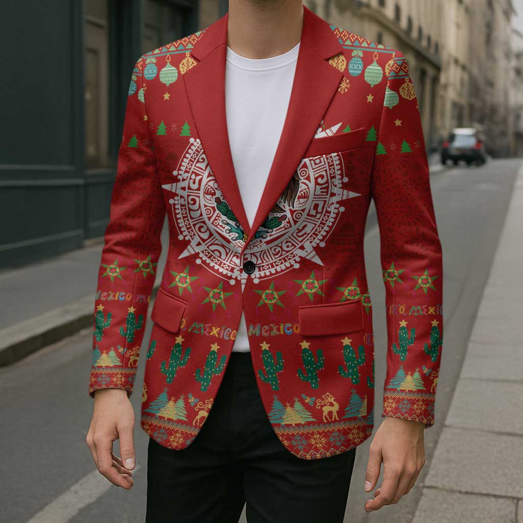 Mexico Merry Christmas Blazer Mexican Cultural Emblem Xmas Style - Wonder Print Shop
