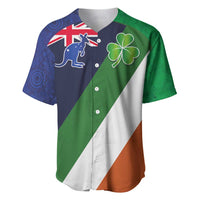 Baseball jersey with green, white, and orange diagonal panels, navy sleeves, shamrock front