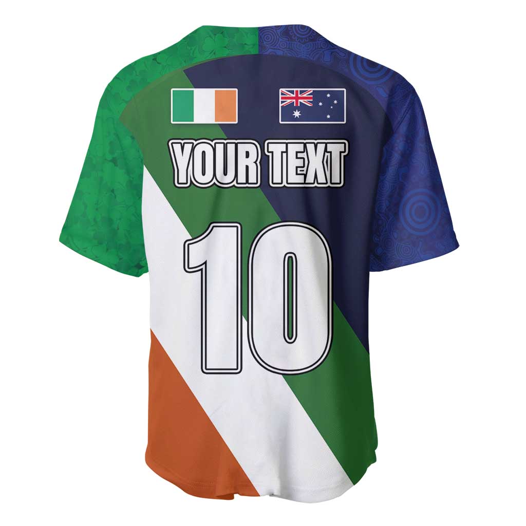 Baseball jersey back with green, white, orange diagonal panels, flag icons, number 10, custom text