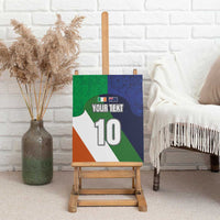 Green, blue, and orange canvas wall art on an easel with “YOUR TEXT” and number 10.