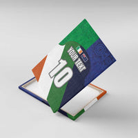 Diamond view of green, blue, and orange canvas wall art with “YOUR TEXT” and number 10.