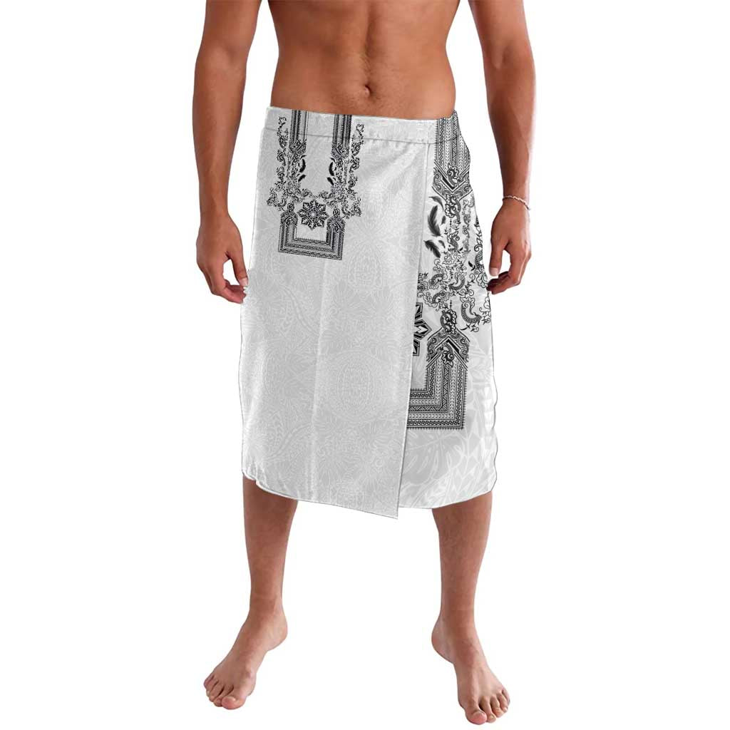 Philippines Barong Style Lavalava with Polynesian Art and Leaf Motif Black-White Color