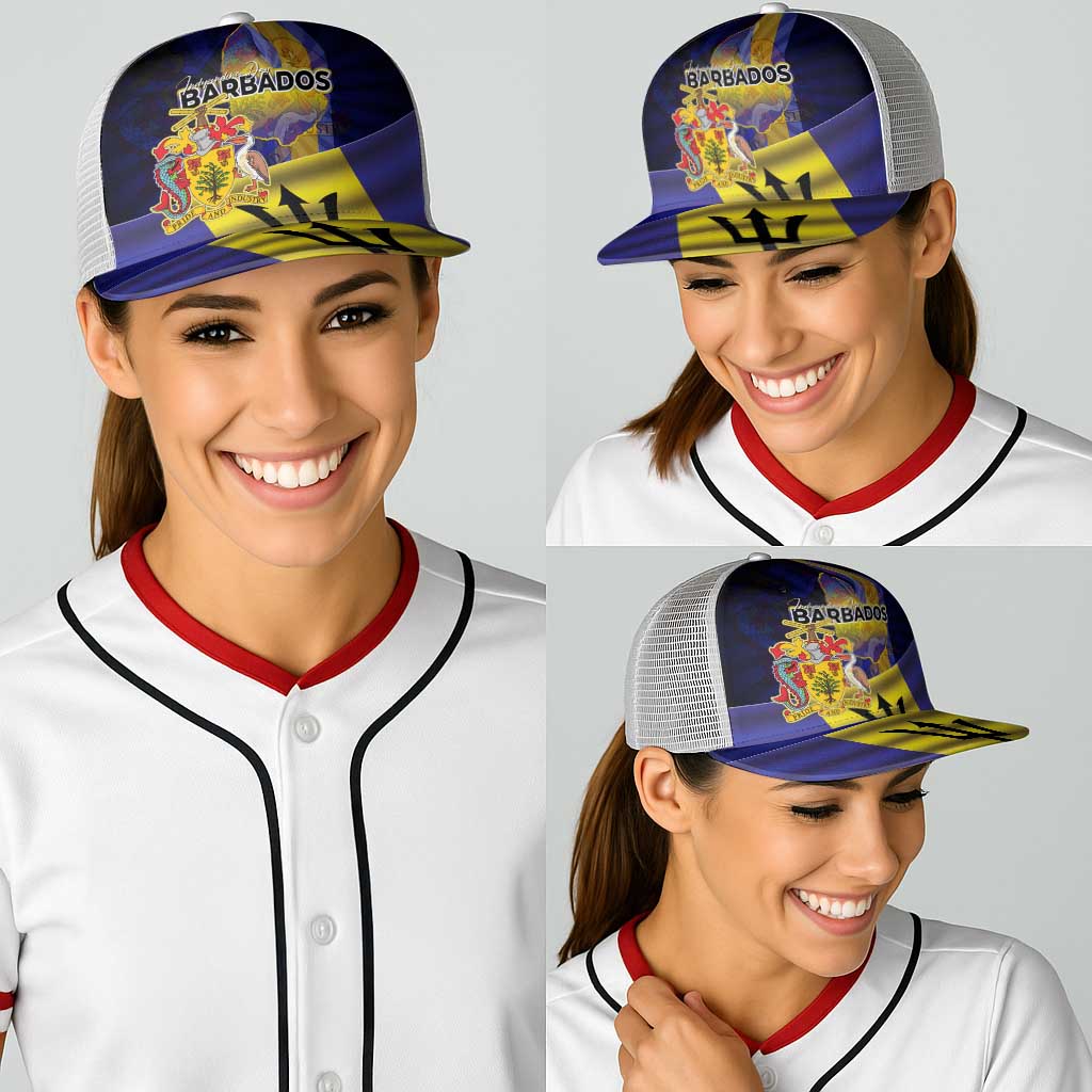 Barbados Independence Day Baseball Net Cap Coat of Arms with Freedom Emblems - Wonder Print Shop