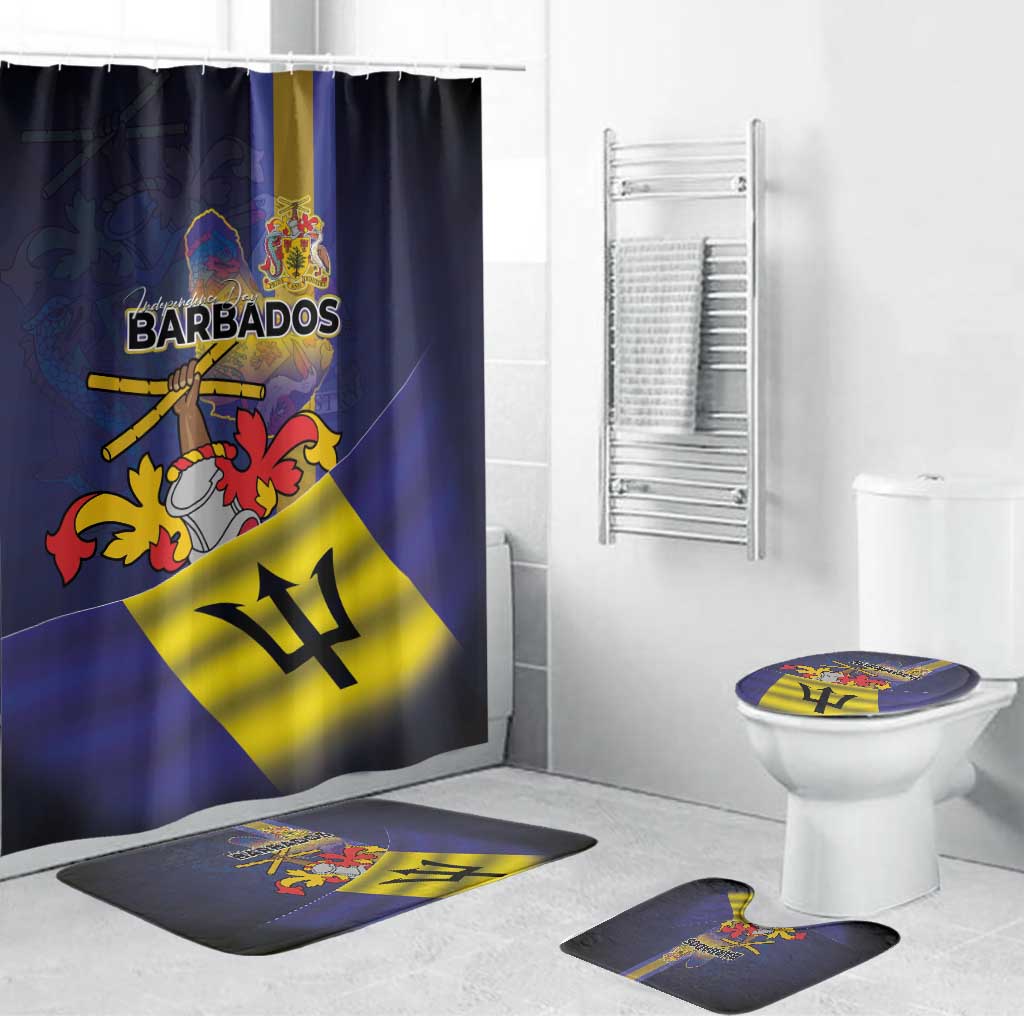 Barbados Independence Day Bathroom Set Coat of Arms with Freedom Emblems - Wonder Print Shop