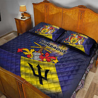 Navy quilt bed set with Barbados crest, crossed canes and rooster, two pillow covers