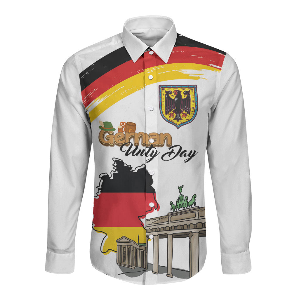 German Unity Day Long Sleeve Button Shirt Deutschland-Brandenburg Gate with Map