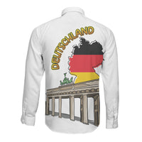German Unity Day Long Sleeve Button Shirt Deutschland-Brandenburg Gate with Map