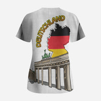 German Unity Day Scrub Top Deutschland-Brandenburg Gate with Map