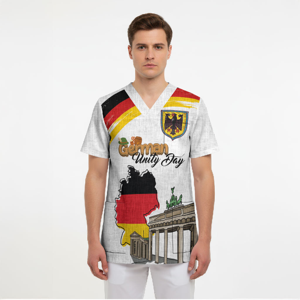 German Unity Day Scrub Top Deutschland-Brandenburg Gate with Map