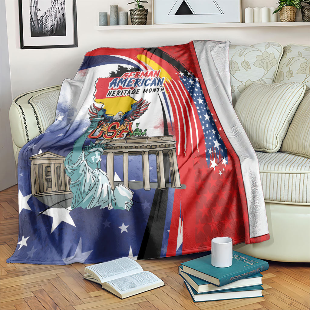 German American Heritage Month Blanket USA Bald Eagle with Brandenburg Gate