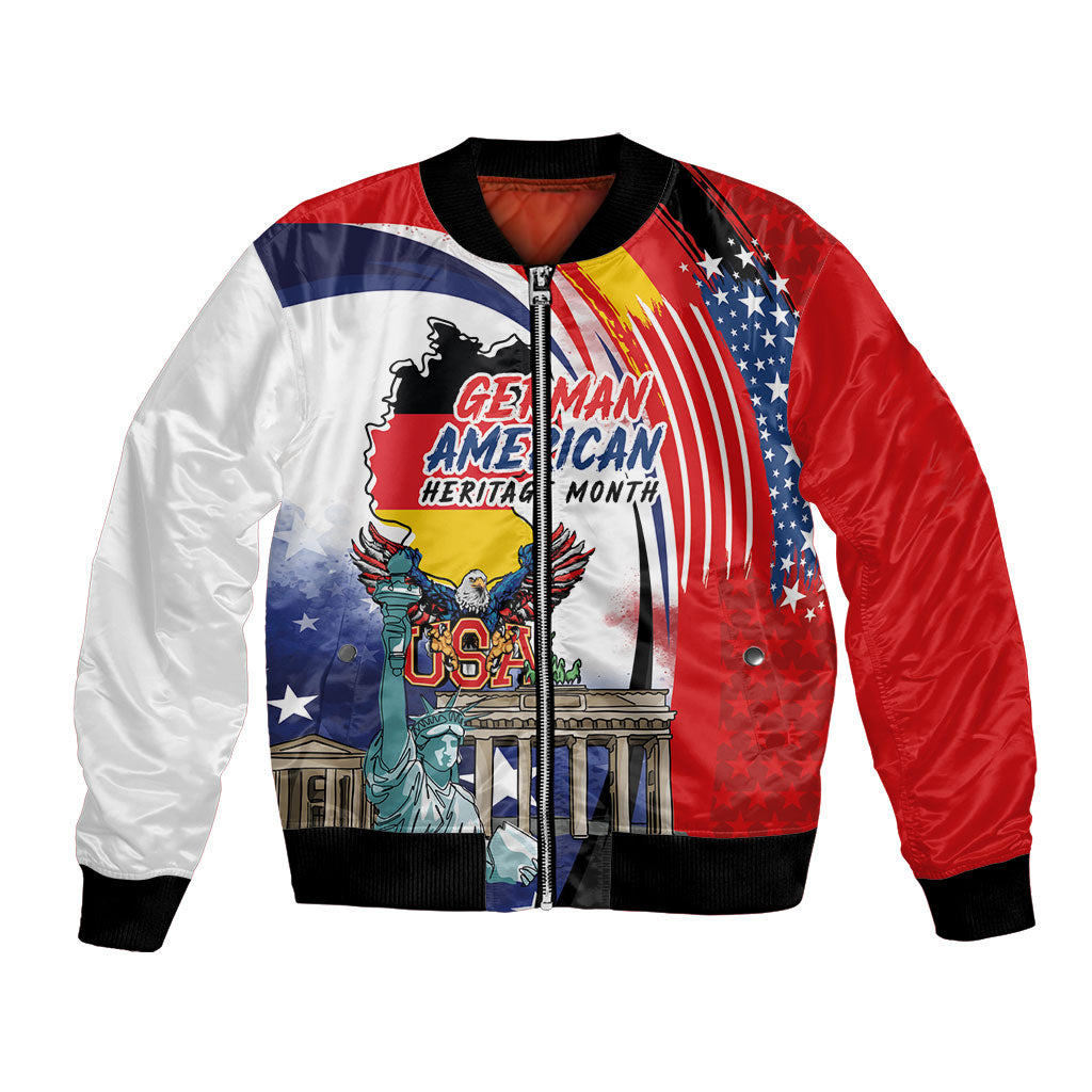 German American Heritage Month Bomber Jacket USA Bald Eagle with Brandenburg Gate