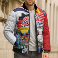 German American Heritage Month Bomber Puffer Jacket USA Bald Eagle with Brandenburg Gate