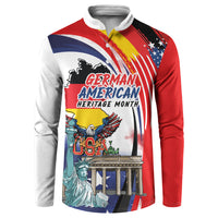 German American Heritage Month Button Sweatshirt USA Bald Eagle with Brandenburg Gate