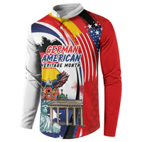 German American Heritage Month Button Sweatshirt USA Bald Eagle with Brandenburg Gate
