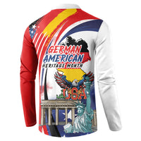 German American Heritage Month Button Sweatshirt USA Bald Eagle with Brandenburg Gate