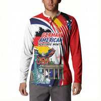 German American Heritage Month Button Sweatshirt USA Bald Eagle with Brandenburg Gate
