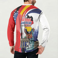 German American Heritage Month Button Sweatshirt USA Bald Eagle with Brandenburg Gate