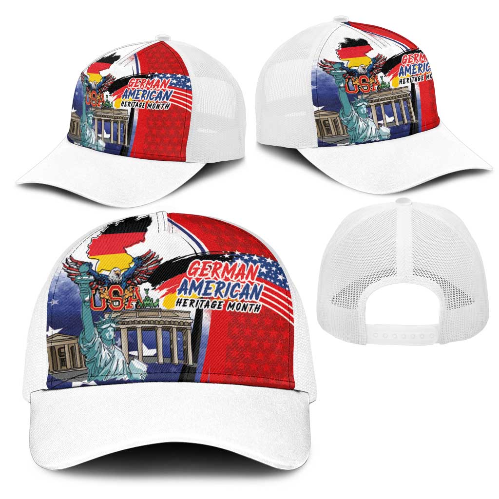 German American Heritage Month Mesh Trucker Cap USA Bald Eagle with Brandenburg Gate