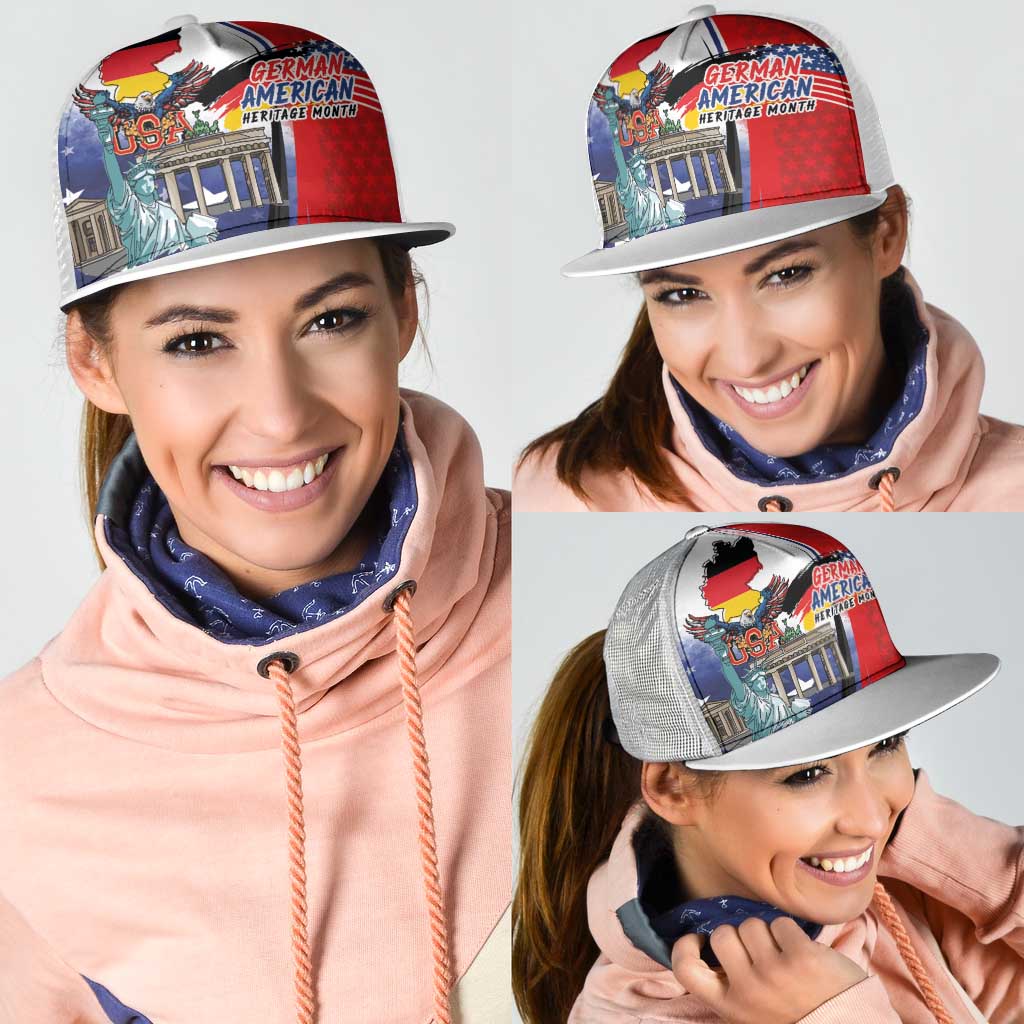 German American Heritage Month Mesh Trucker Cap USA Bald Eagle with Brandenburg Gate