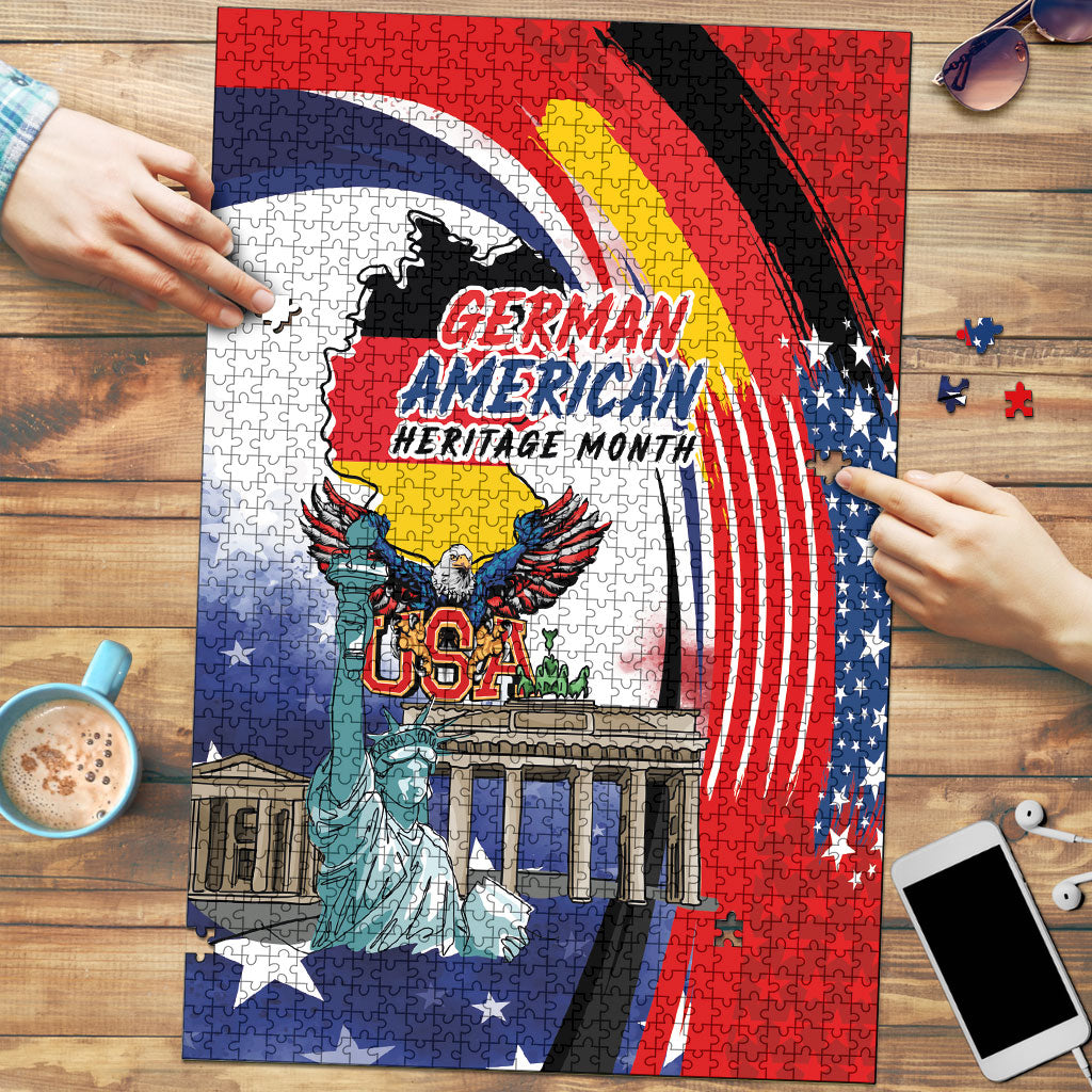 German American Heritage Month Puzzle USA Bald Eagle with Brandenburg Gate