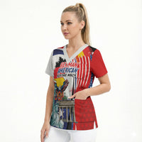 German American Heritage Month Scrub Top USA Bald Eagle with Brandenburg Gate